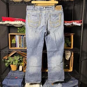 Ariat Blue Denim Straight Leg Jeans Light Wash Embroidered Pocket Mens 38x32